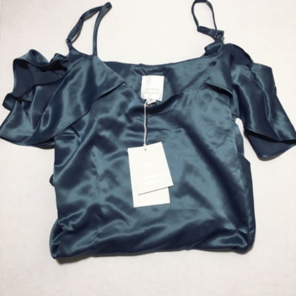 SOLD LC Lauren Conrad Blouse Cold Shoulder Blue - Picture 6 of 8